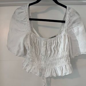 Zara white linen cropped top